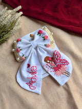 Fairytale White Personalized Hand Embroidered Bow Hair Clip