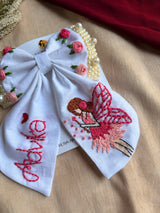 Fairytale White Personalized Hand Embroidered Bow Hair Clip