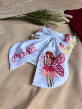 Fairytale White Personalized Hand Embroidered Bow Hair Clip