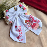 Fairytale White Personalized Hand Embroidered Bow Hair Clip