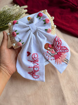 Fairytale White Personalized Hand Embroidered Bow Hair Clip