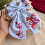 Fairytale White Personalized Hand Embroidered Bow Hair Clip