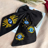 Evil Eye Black Hand Embroidered Bow Hair Clip