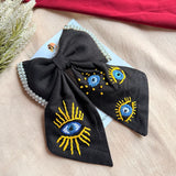 Evil Eye Black Hand Embroidered Bow Hair Clip