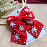 Frozen Red Hand Embroidered Snowflake Bow Hair Clip
