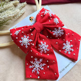 Frozen Red Hand Embroidered Snowflake Bow Hair Clip