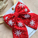 Frozen Red Hand Embroidered Snowflake Bow Hair Clip