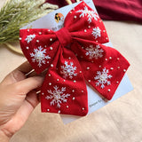 Frozen Red Hand Embroidered Snowflake Bow Hair Clip