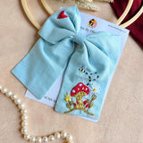 Mushroom Sky Blue Hand Embroidered Bow Hair Clip