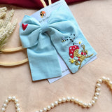 Mushroom Sky Blue Hand Embroidered Bow Hair Clip
