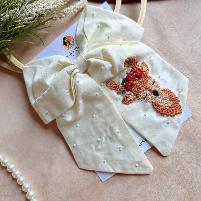 Raindear Hand Embroidered Bow Hair Clip – Ivory