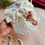 Raindear Hand Embroidered Bow Hair Clip – Ivory