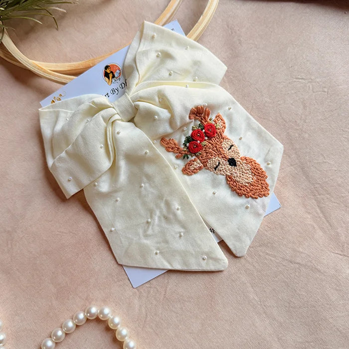Raindear Hand Embroidered Bow Hair Clip – Ivory