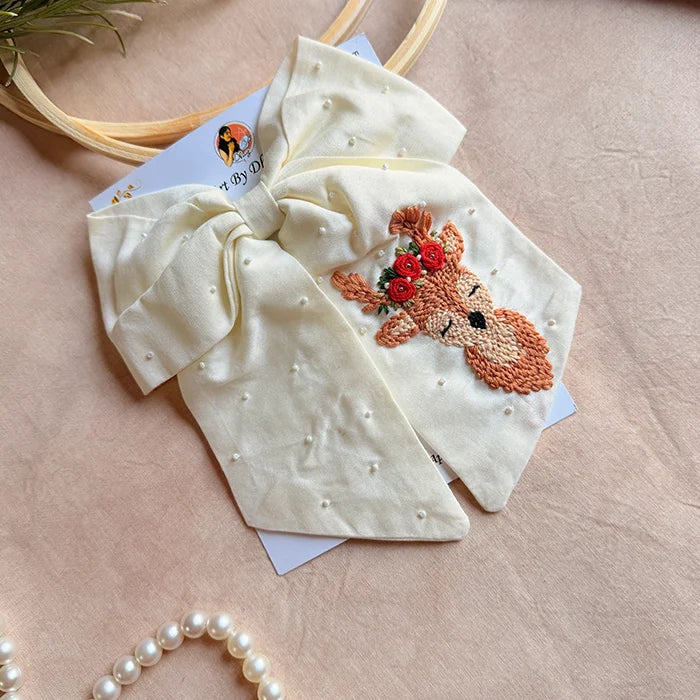 Raindear Hand Embroidered Bow Hair Clip – Ivory
