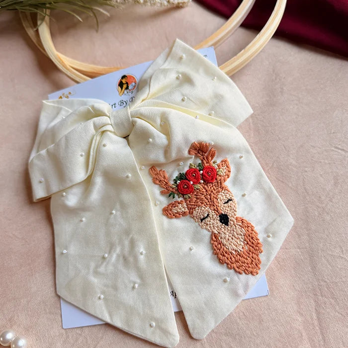 Raindear Hand Embroidered Bow Hair Clip – Ivory