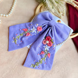 Jiya Re Lavender Hand Embroidered Floral Bow Hair Clip