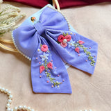 Jiya Re Lavender Hand Embroidered Floral Bow Hair Clip