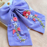 Jiya Re Lavender Hand Embroidered Floral Bow Hair Clip