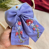 Jiya Re Lavender Hand Embroidered Floral Bow Hair Clip