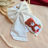 Cuddle White Hand Embroidered Teddy Bow Hair Clip