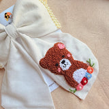 Cuddle White Hand Embroidered Teddy Bow Hair Clip