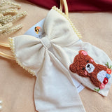 Cuddle White Hand Embroidered Teddy Bow Hair Clip
