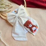 Cuddle White Hand Embroidered Teddy Bow Hair Clip