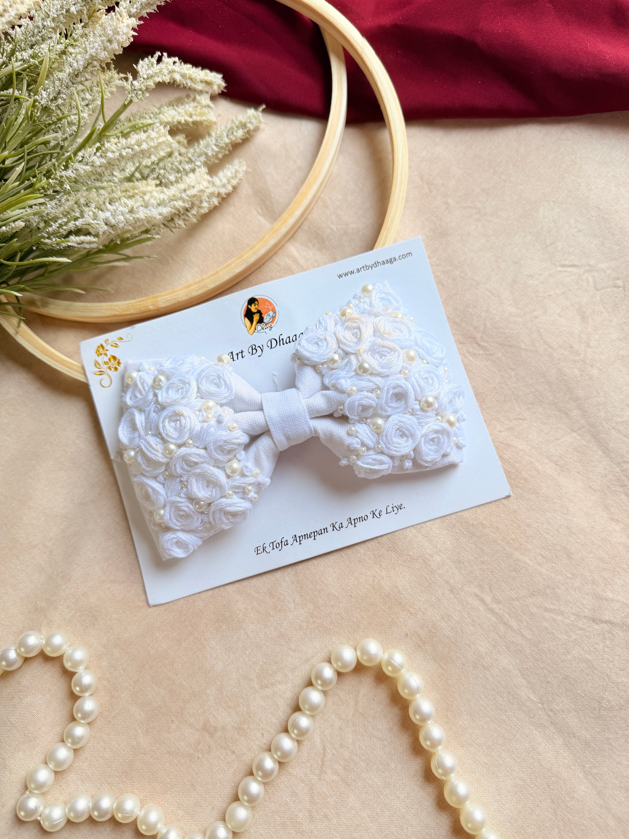 mini floral white bow