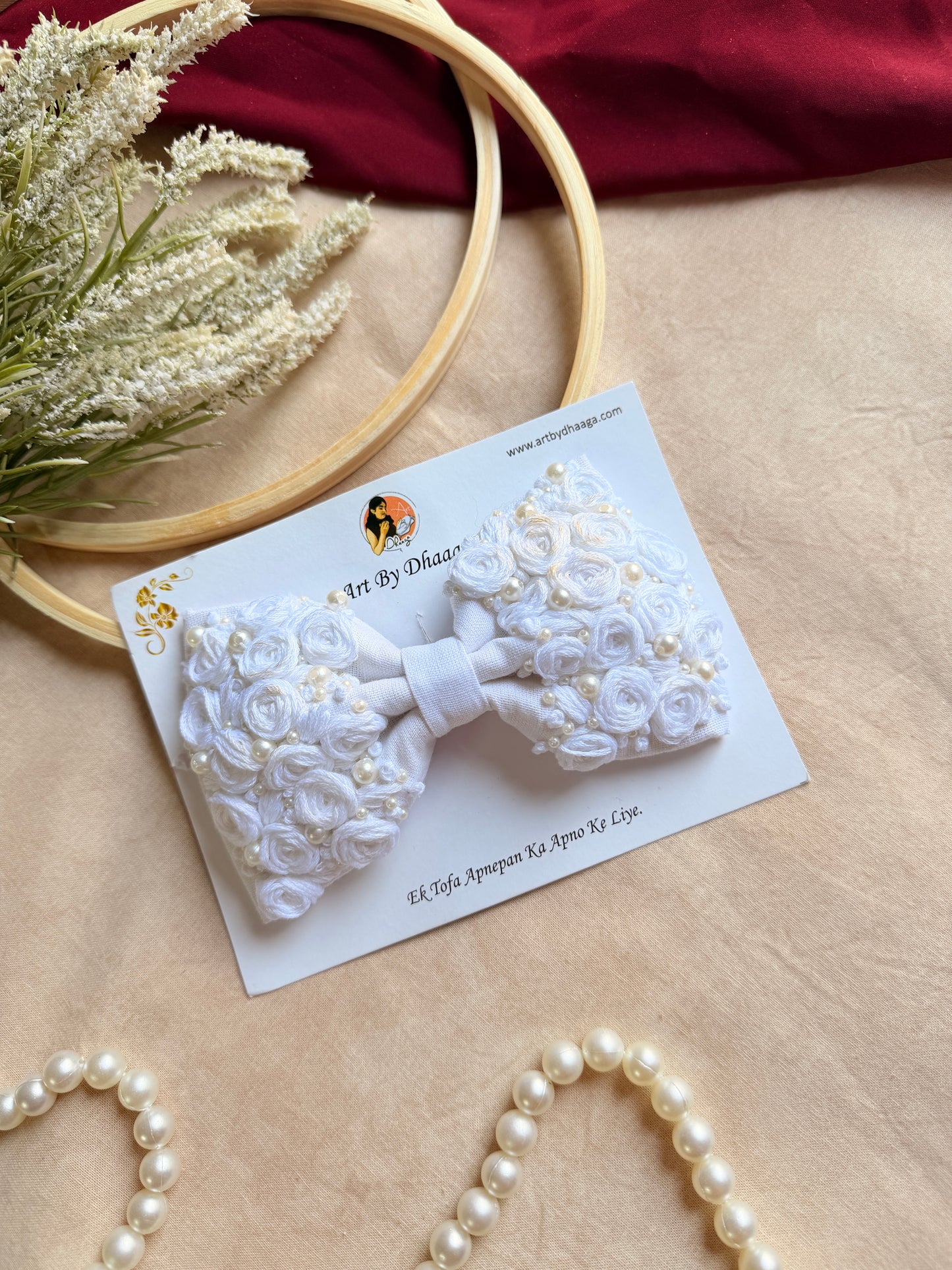 mini floral white bow