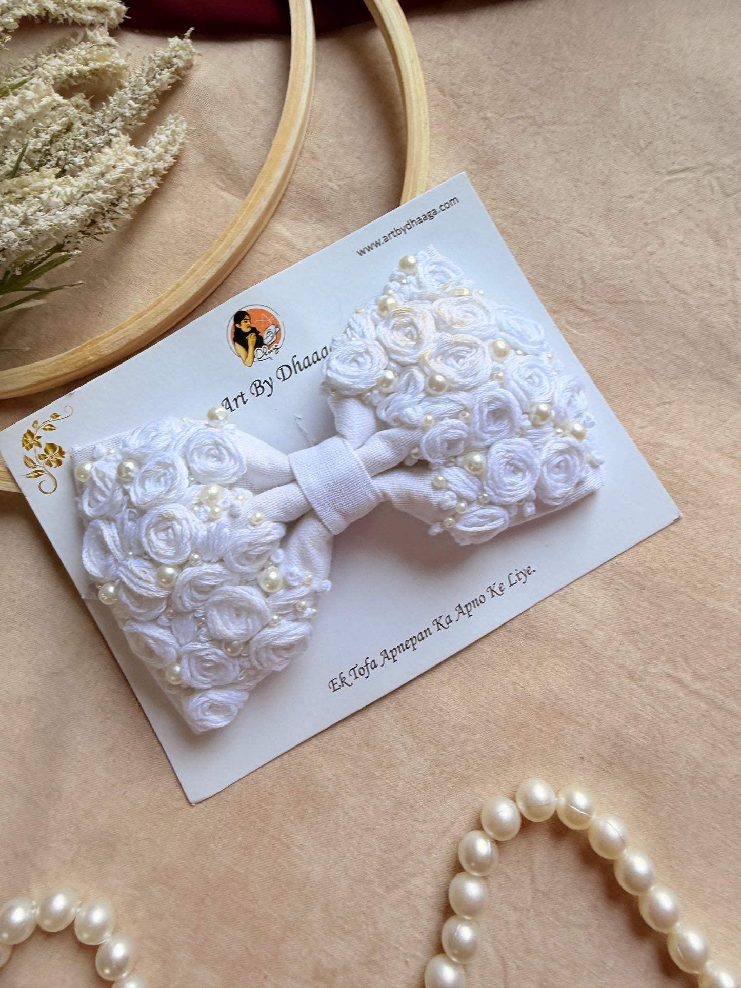 mini floral white bow