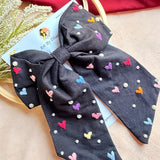 Cupid Embrace Black Hand Embroidered Heart Bow Hair Clip