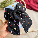 Cupid Embrace Black Hand Embroidered Heart Bow Hair Clip