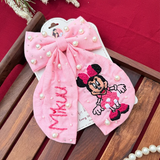 Mikku – Hand Embroidered Pink Bow Hair Accessory with Pearl Detailing