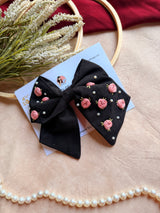 Baby Bloom Black Hand Embroidered Floral Bow Hair Clip