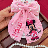 Mikku – Hand Embroidered Pink Bow Hair Accessory with Pearl Detailing