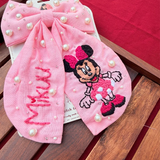 Mikku – Hand Embroidered Pink Bow Hair Accessory with Pearl Detailing