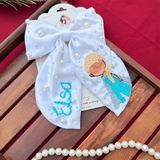 Elsa – Hand Embroidered White Bow Hair Accessory with Pearl Detailing