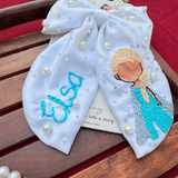 Elsa – Hand Embroidered White Bow Hair Accessory with Pearl Detailing