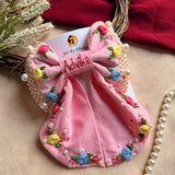 Gulnaar Hand Embroidered Personalized Floral Bow Hair Clip – Pink