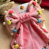 Gulnaar Hand Embroidered Personalized Floral Bow Hair Clip – Pink