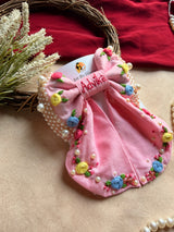 Gulnaar Hand Embroidered Personalized Floral Bow Hair Clip – Pink
