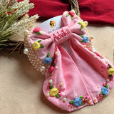 Gulnaar Hand Embroidered Personalized Floral Bow Hair Clip – Pink