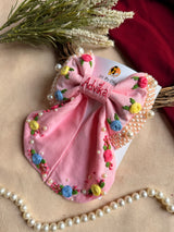 Gulnaar Hand Embroidered Personalized Floral Bow Hair Clip – Pink