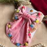 Gulnaar Hand Embroidered Personalized Floral Bow Hair Clip – Pink
