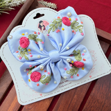 Blue Butterfly – Hand Embroidered Floral Blue Bow Hair Accessory
