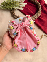 Gulnaar Hand Embroidered Personalized Floral Bow Hair Clip – Pink