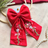 Jiya Re Red Hand Embroidered Floral Bow Hair Clip