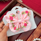 Baby Butterfly – Hand Embroidered Pink Floral Bow Hair Accessory