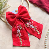 Jiya Re Red Hand Embroidered Floral Bow Hair Clip