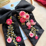 Isha Hand Embroidered Floral Bow Hair Clip – Black